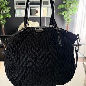 70th Anniversary Coach Madison Black Quilted Tote Bag with Top Handles